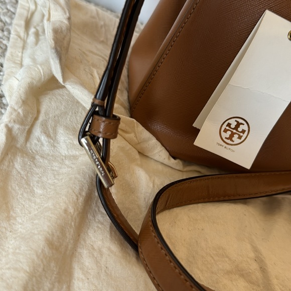 Tory Burch Tigers Eye Brown Saffiano Leather Robinson Mini Double-Zip Tote - Picture 8 of 17